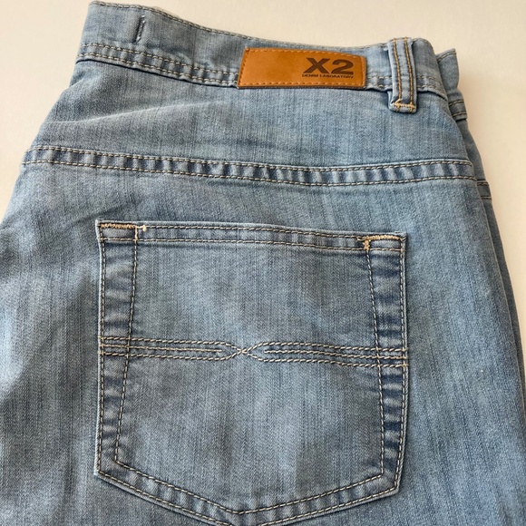 VINTAGE Express X2 Slim Fit Super Low Rise Flare Leg Jeans Womens 4 Short Blue - Picture 7 of 7